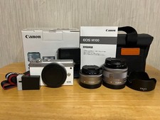 Canon EOS M100 Double Lens Kit White Compact Mirrorless Camera Excellent