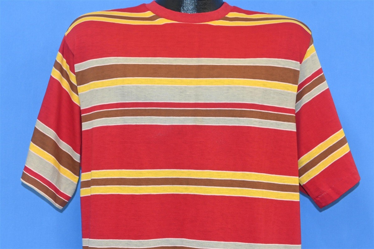 70s-80sHANG TEN ボーダーTシャツ HANG TEN - 70s HANG TEN ハンテン ボーダーtシャツ ブラウン×ベージュ