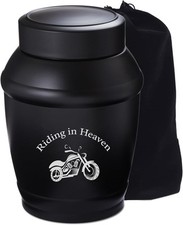 Medium Urn for Ashes Adult Male with Motorcycle, Medium, Blackmotor