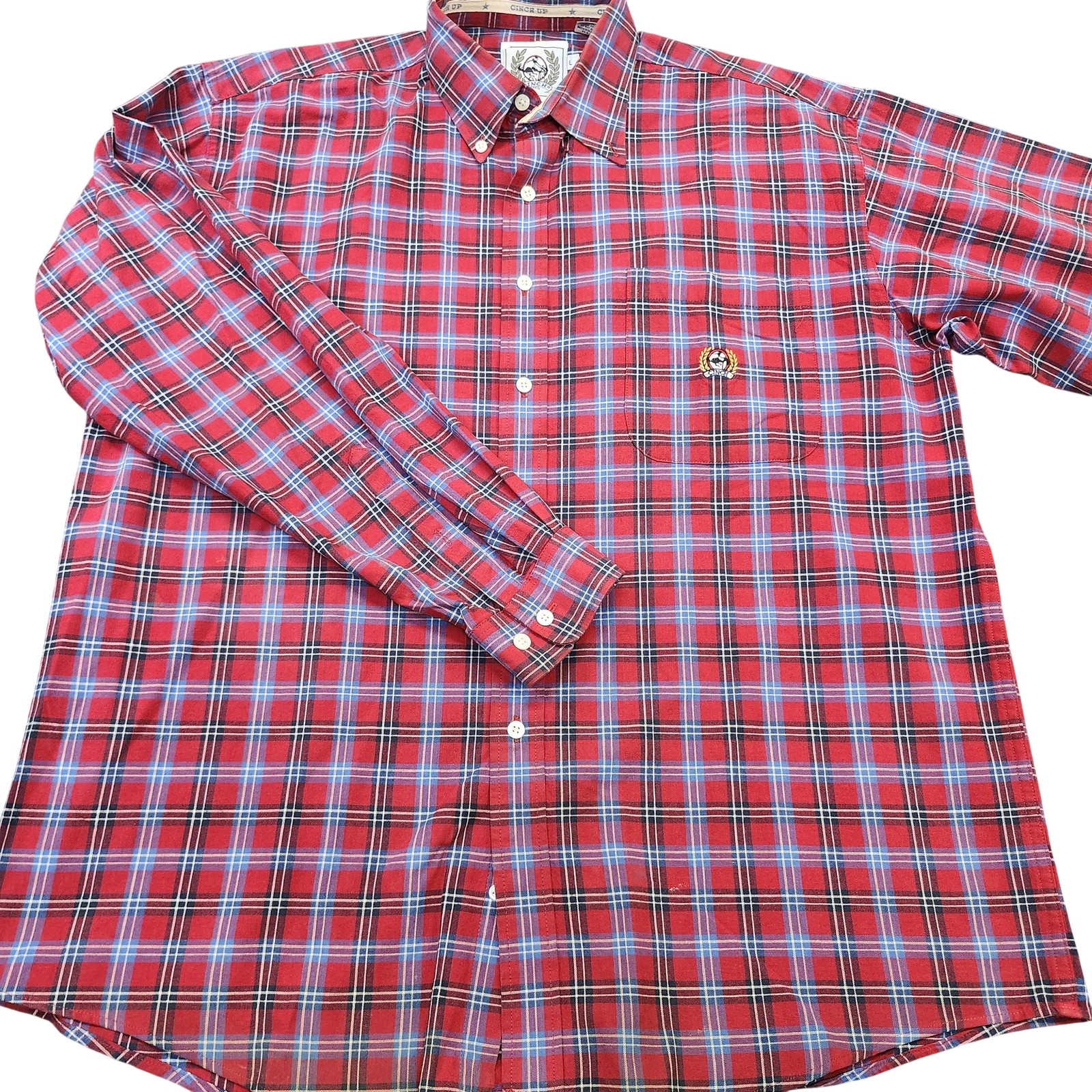 Cinch Shirt Mens Large Red Plaid Long Sleeve Button Front Western Cotton