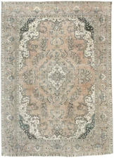 Semi-Antique Distressed Vintage Oriental Rug Floral Medallion Carpet 8X11 ft