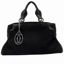 Cartier Marcello De Cartier Leather Suede Handbag Women Black One Size