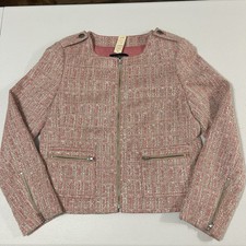 NWT TALBOTS Women's Full-Zip Snap-Shoulder Tweed Jacket LC7 Pink Size 4