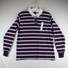 Wild Fable Rugby Shirt Mens Medium Purple White Striped Long Sleeve Cotton NWT
