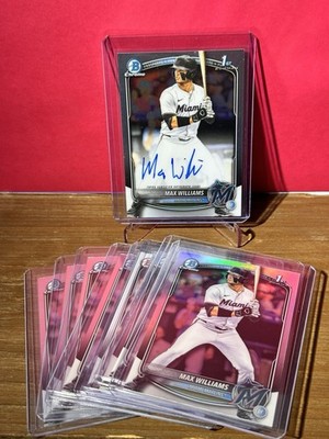 (9) Lot Max Williams 2025 Bowman Chrome 1st Auto - Refractor 1st Miami Marlins