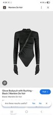 Maniere De Voir Glove Thong Bodysuit Ruching Black Mock Neck Size 4 Small