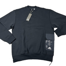 Adidas Mens Medium Black Classic Crew Neck Long Sleeve Pocket Sweatshirt NWT