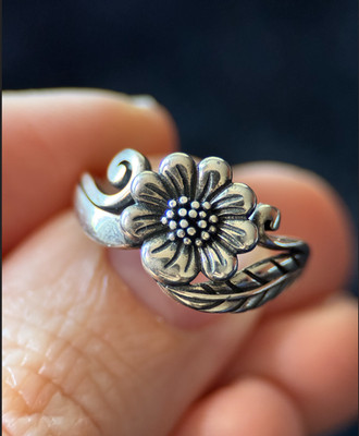 Sterling Silber Sonnenblume Ring 925 Floral Blatt Vintage Stil Größe 7 süß