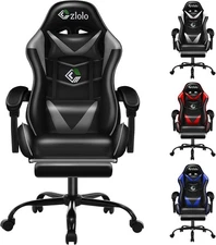 Gaming Chair with Footrest Racing Style Lumbar Support Massager Video Game Chair
