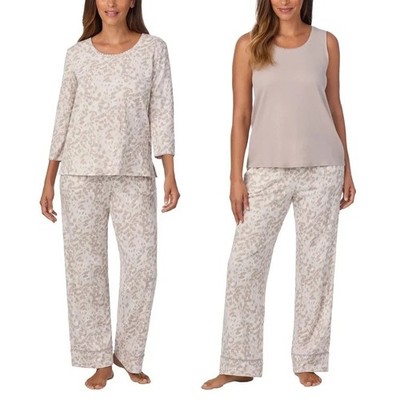 NWT Carole Hochman Women's XXL  3-Piece Cotton Pajama Set Tan Leopard B1483