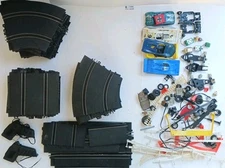 Eldon 51 Piece Slot Car Race Track Car Shells Controllers Motors Tires Parts Etc