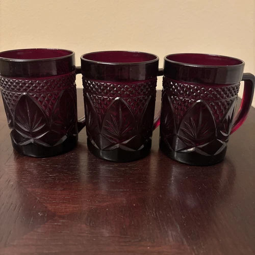 3 Vintage Cristal D'Arques Durand Royal Ruby Red Coffee Cups Mugs France