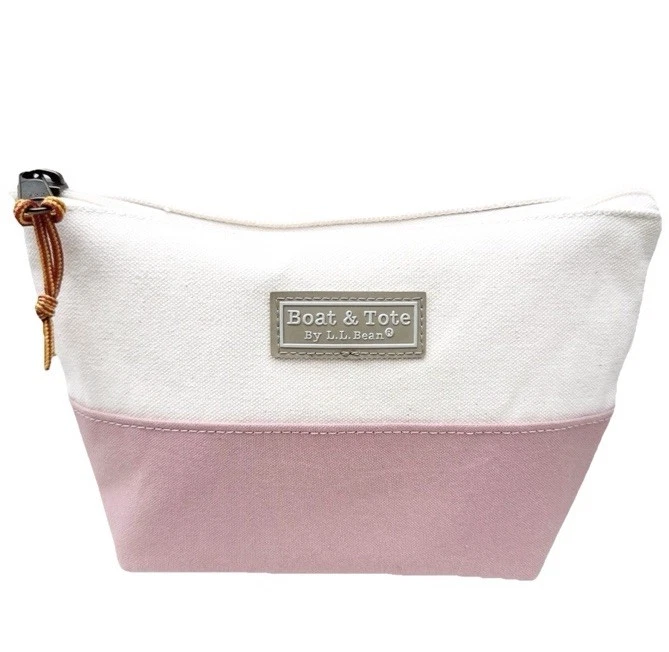 L.L.Bean Boat & Tote Pink Maine Canvas Zip Top Pouch Compact Clutch Case NWOT