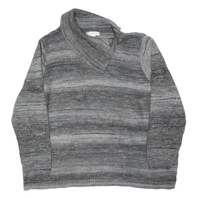 CJ BANKS Damen Pullover Jumper Shawl-Kragen Strick Grau Muster 2XL