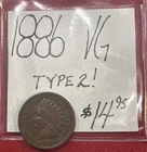 1886 Indian Head Cent (VG) Very Good Condition! Type 2! ENN Coins