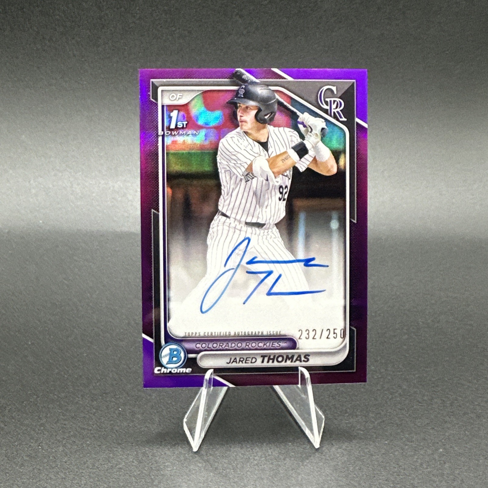 2024 Bowman Chrome Jared Thomas #CPA-JTH Purple Refractor Auto 1st Rockies/250