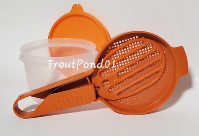 Vtg Tupperware Sift It Hand Held Sifter Pumpkin Orange Paddle Sheer Container