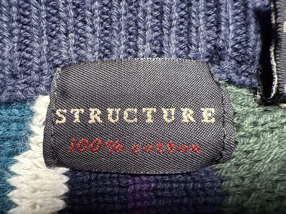 Vintage Structure Sweater Mens Large Multicolor 3D Knit Crewneck Wavy Stripe 90s - Image 4 of 4