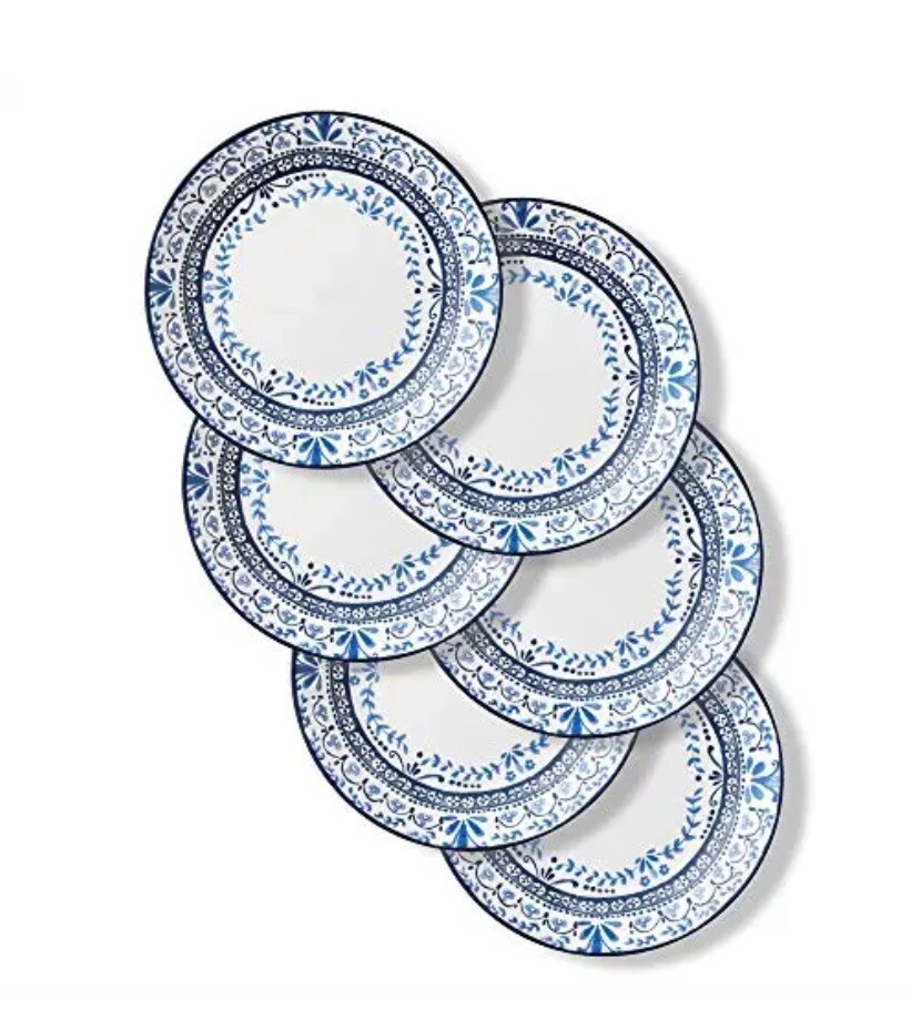 ❤️Corelle Portofino 6 Dinner plates Blue & White European