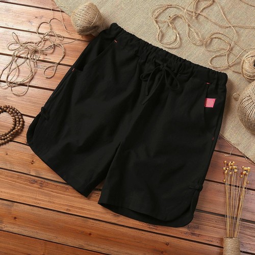 Men Cotton Linen Shorts Summer Beach Casual Drawstring Loose Short Pants Elastic - Picture 16 of 23