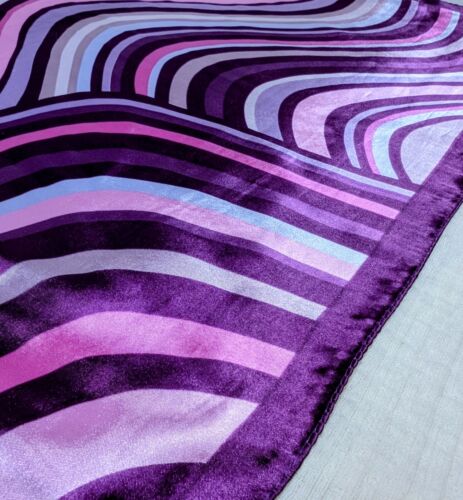 Vintage Silk Square Scarf Purple Wavy Psychedelic Hair Accent Trippy Dance Prop - Picture 3 of 6