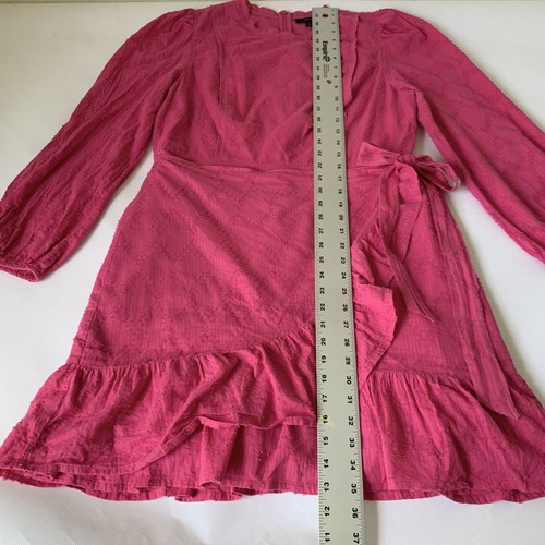 J Crew Dress Women L Pink Puff Sleeve Faux Wrap Preppy Twee Peasant Cottagecore - Picture 10 of 12