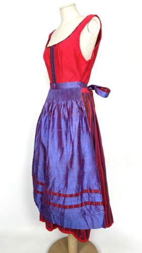 De Colección Alemán Lujo Rojo Lino Seda Dirndl Delantal Vestido Die Schäutiful Münchnerin M