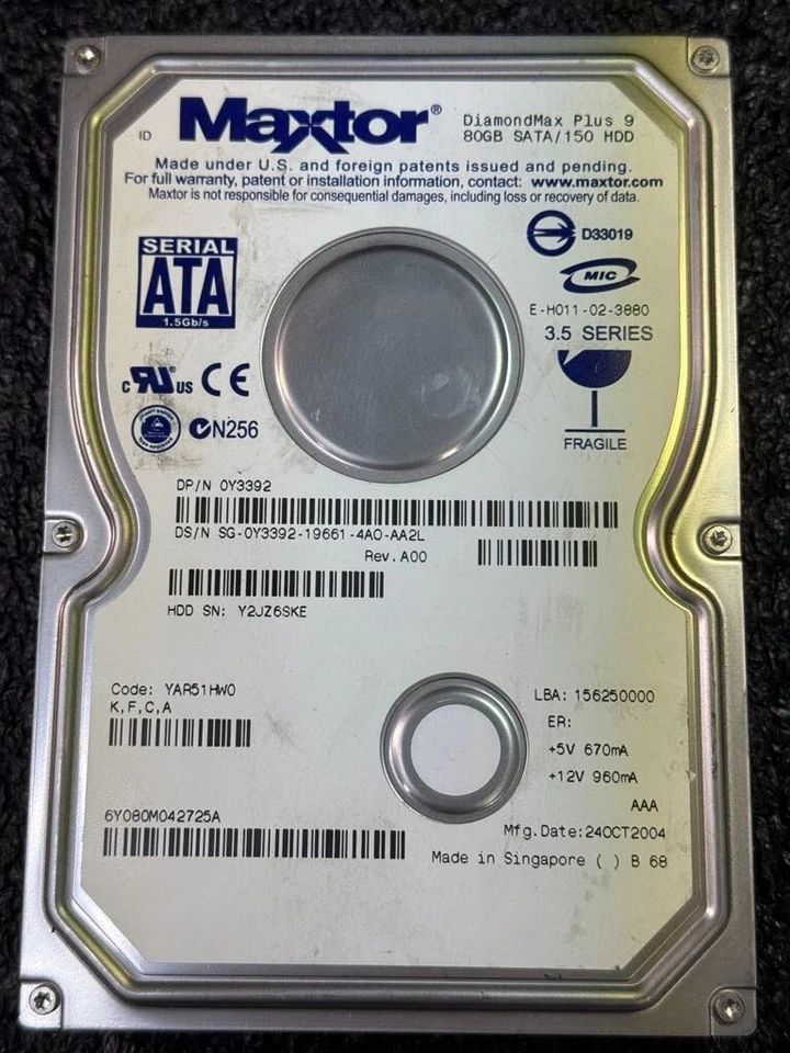 DELL Y3392 6Y080M042725A YAR51HW0 80GB 7.2K RPM 8MB 1.5 Gb/s SATA 3.5" HDD - Image 3 of 4