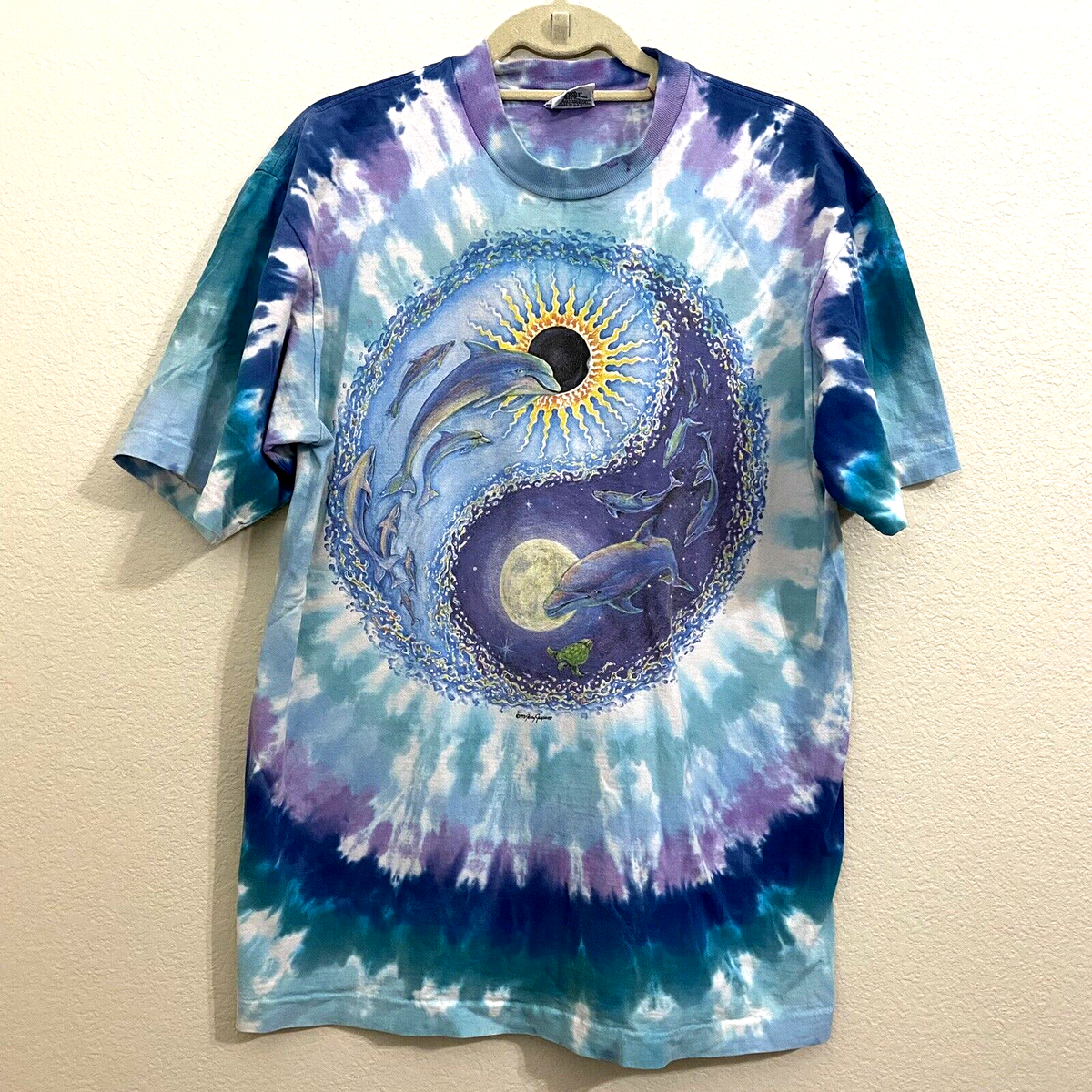Vintage Jerry Jasper Shirt Size L Yinyang Dolphin Tie Dye 1993
