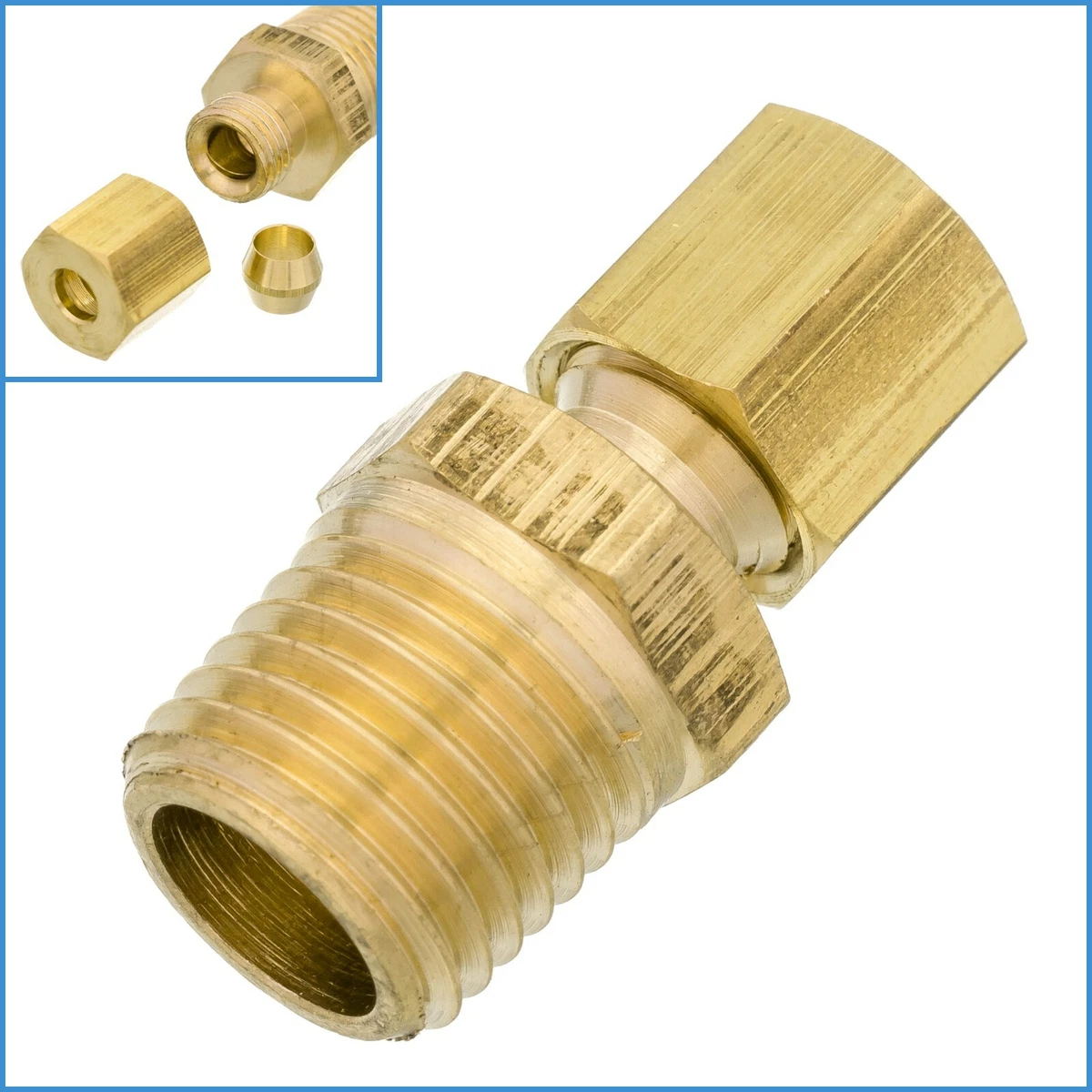 Brass Compression Fitting 3/16 OD To 1/4” Male NPT Hose Pipe Tube