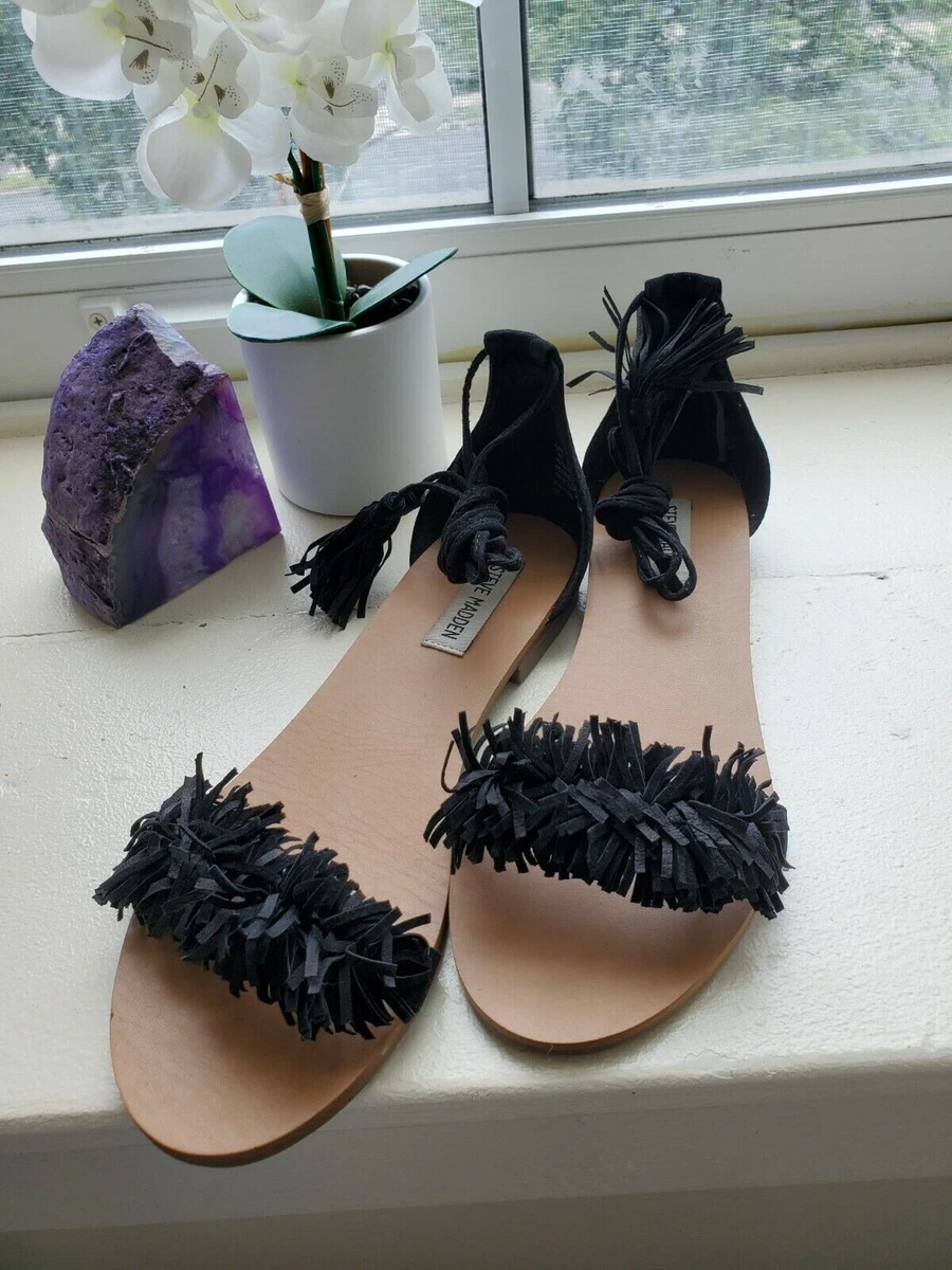 Steve madden fringe sandals hot sale