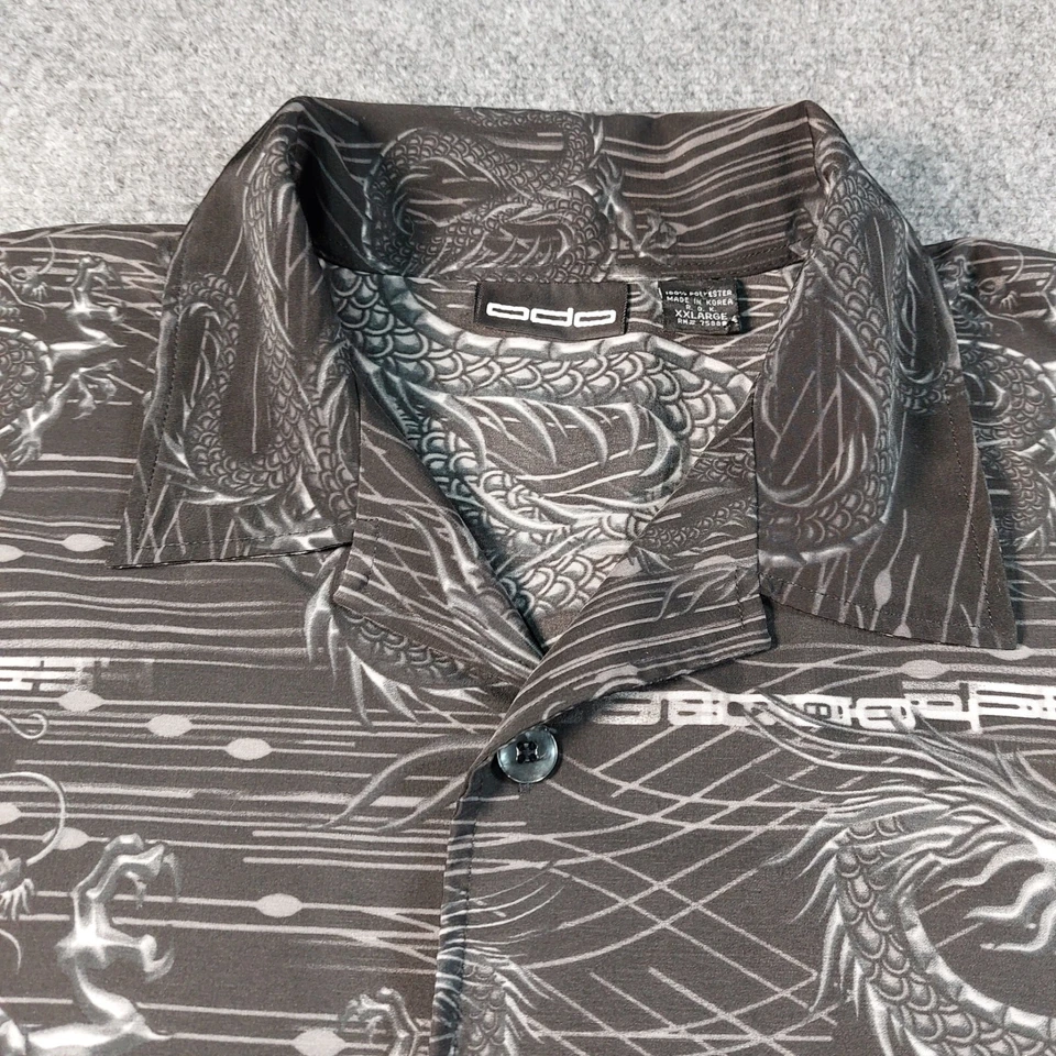 Vintage ODO Shirt Mens 2XL Dragon Print Y2K Hawaiian AOP Button Up Black Blue - Image 4 of 4