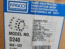 Fasco motor D240 1/6 HP  1050 RPM  115 volt  6.2 amp  Thermal protection  CW rot