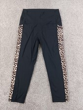 Zyia Active Womens Activewear Leggings 8-10 Black Animal Print Trim Nylon Blend