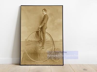Antique Studio Photo Man on High Wheeler Penny Farthing Bicycle Photo ...