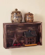 Rustic Distressed Brown Wood Crate Wall Shelf Country Home Decor