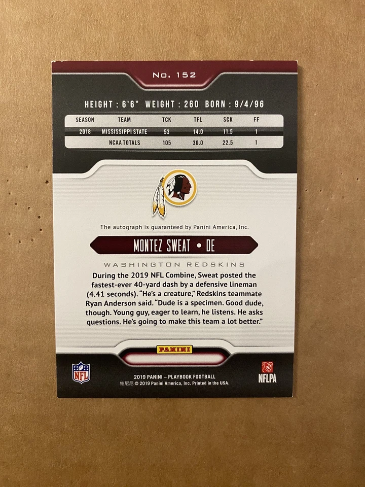 2019 MONTEZ SWEAT #152 PANINI PLAYBOOK /5 ROOKIE RC BEARS - Image 2 of 2