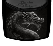 Grayscale Silver Scaly Snarling Dragon Hood Wrap Vinyl Graphic Decal 58