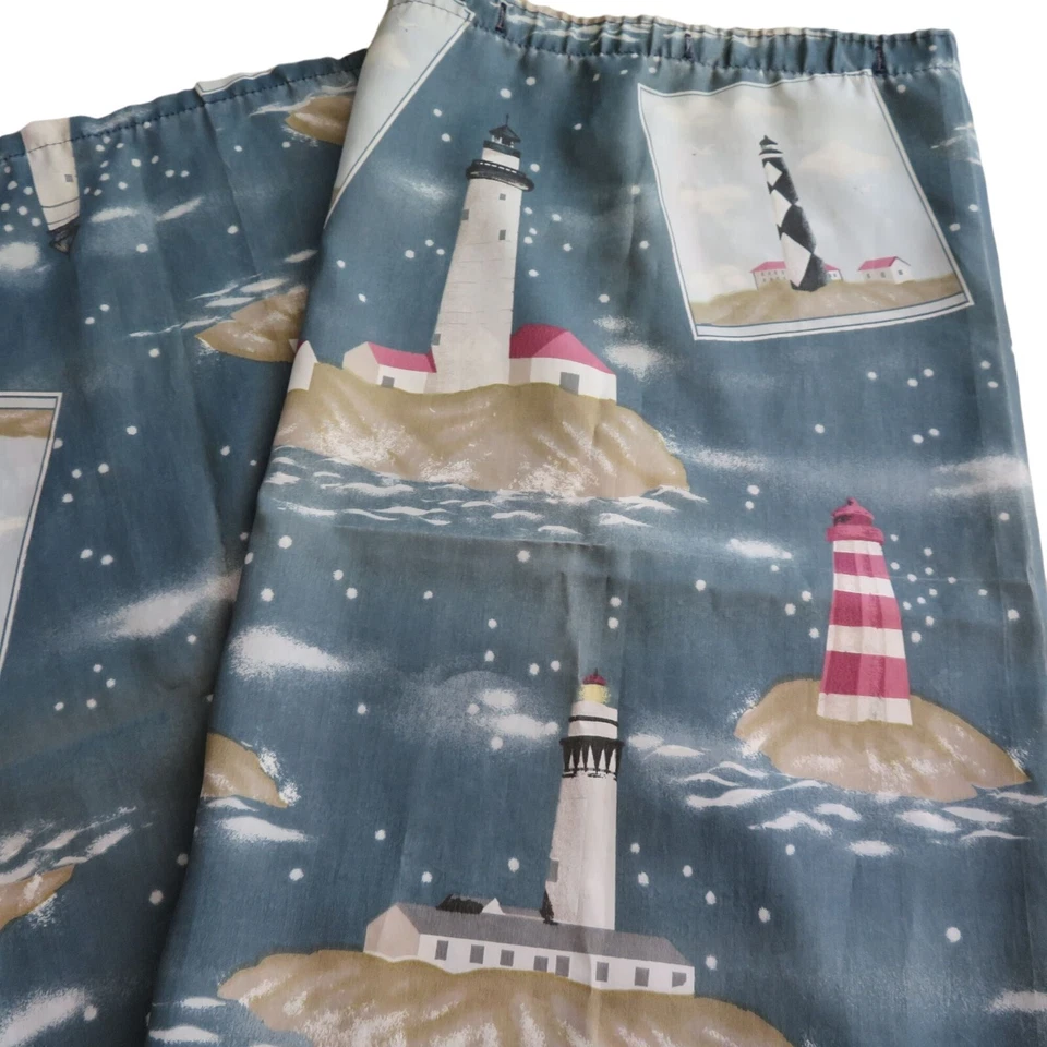 Cortina de Ducha Vintage Muelles Tela Multicolor Azul Luz Casas Estrellas EE. UU. Foto 2 de 4