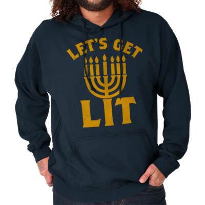 Funny Hanukkah Menorah Pun Let's Get Lit Hoodie Hooded Sweatshirt Men Women  - Main Image