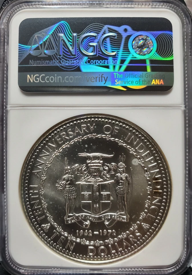1972 JAMAICA SILVER $10 INDEPENDENCE ANNIVERSARY MS-67, KM# 60 - Image 2 of 2