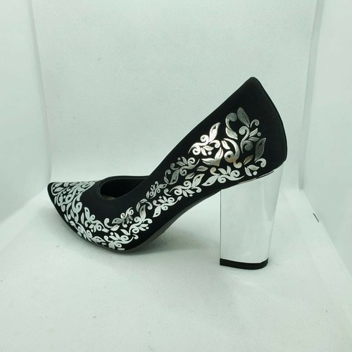 Women's Black floral platform 3"1/2 high heel dress shoe Luxury Hand made sz6.5 - Picture 11 of 11