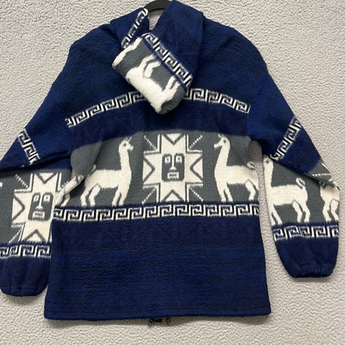 Suéter Inca Ecuador Para Hombres L Azul Lana Alpaca Cárdigan con Capucha Navajo Suroeste - Imagen 7 de 8