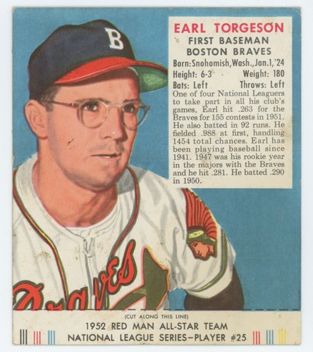 1952 Red Man Tobacco Baseball Card Earl Torgeson #25