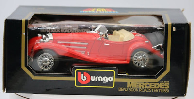 Burago 1936 Mercedes 500K Roadster Die Cast With Plastic Parts 1:20 Scale Boxed