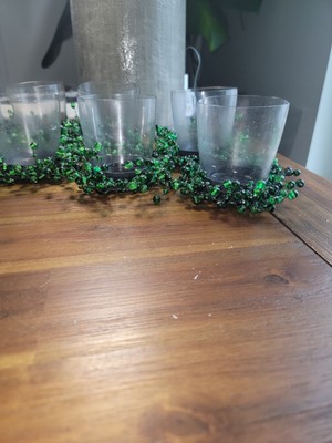 Set Of 8 POTTERY BARN GREEN PEPPER BERRY GLASS BEAD CANDLE VOTIVE 