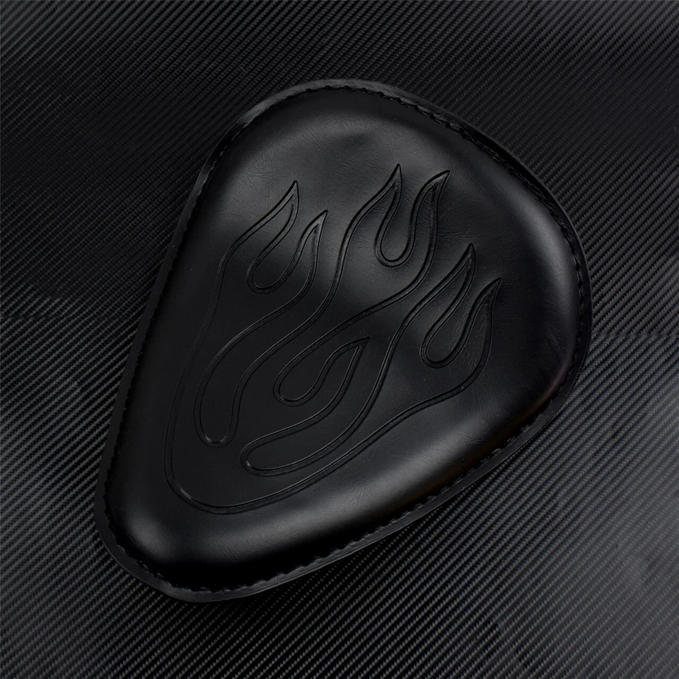 Motorcycle Flame Solo Driver Seat Fit For Harley Chopper Bobber PU Leather Black - Image 3 of 4