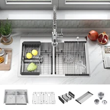 33"x22" Nano Double Bowls Drop in Kitchen Sink Topmount Stainless Steel bar sink