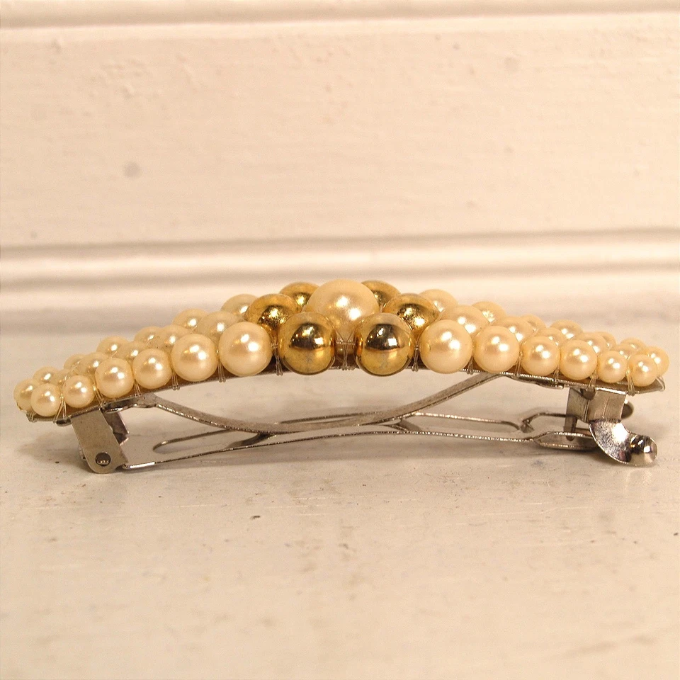 Cordón de pelo vintage con cuentas perla marfil oro flor Foto 4 de 4