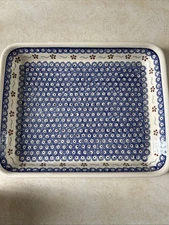VTG Boleslawiec Hand Painted Polish Pottery Rectangular Baker 9” X 11”  Floral
